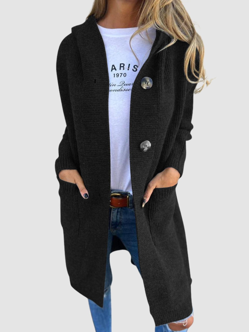 Geraldine – Hooded Knit Button-Up Cardigan
