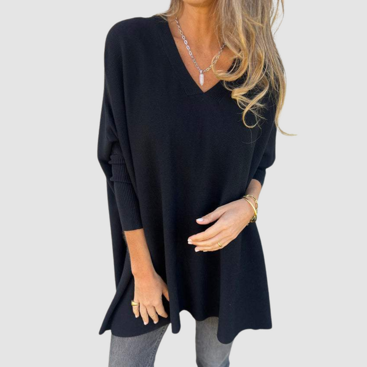 Jemima – Relaxed V-Neck Knit Jumper