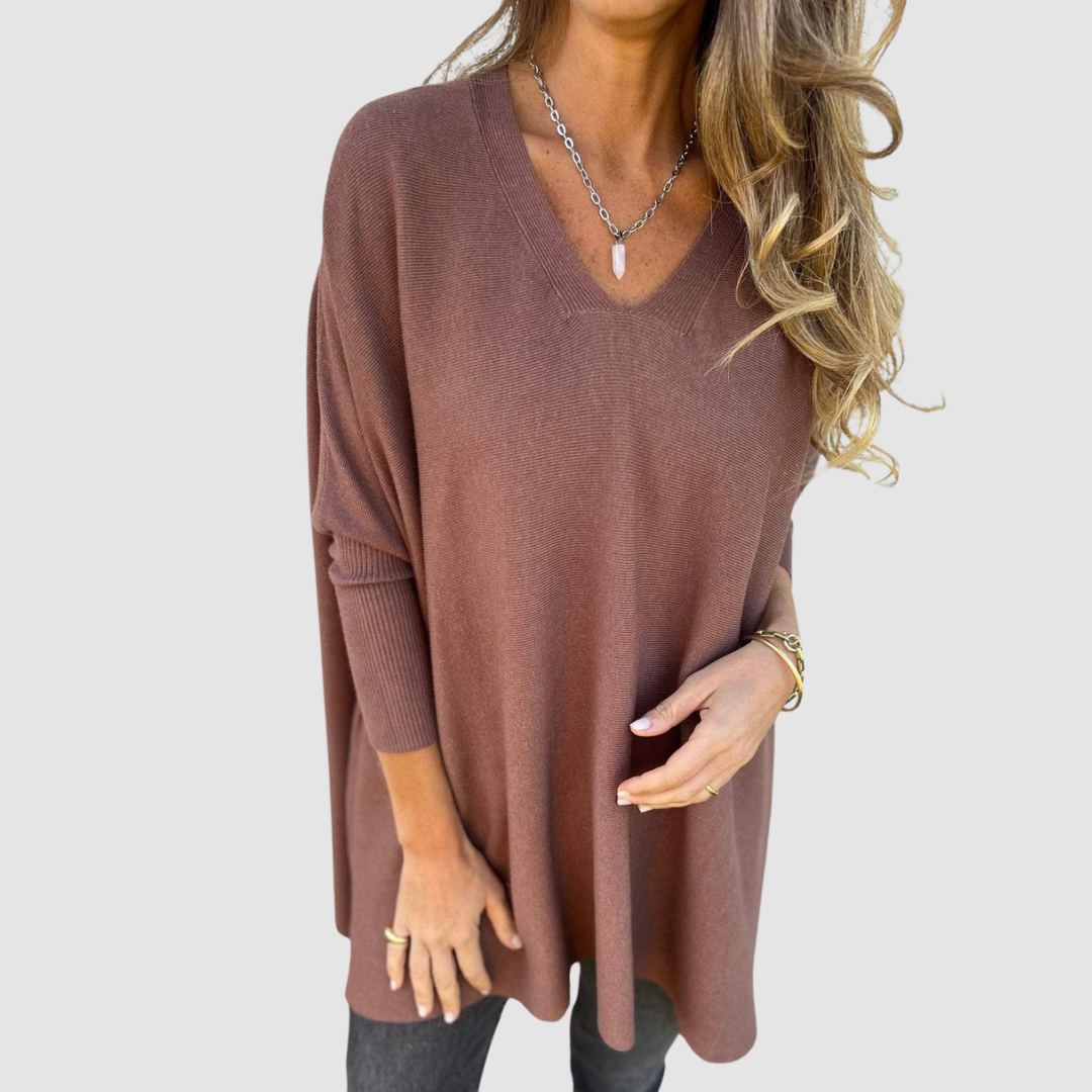 Jemima – Relaxed V-Neck Knit Jumper