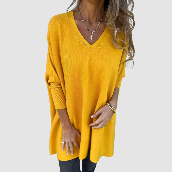 Jemima – Relaxed V-Neck Knit Jumper