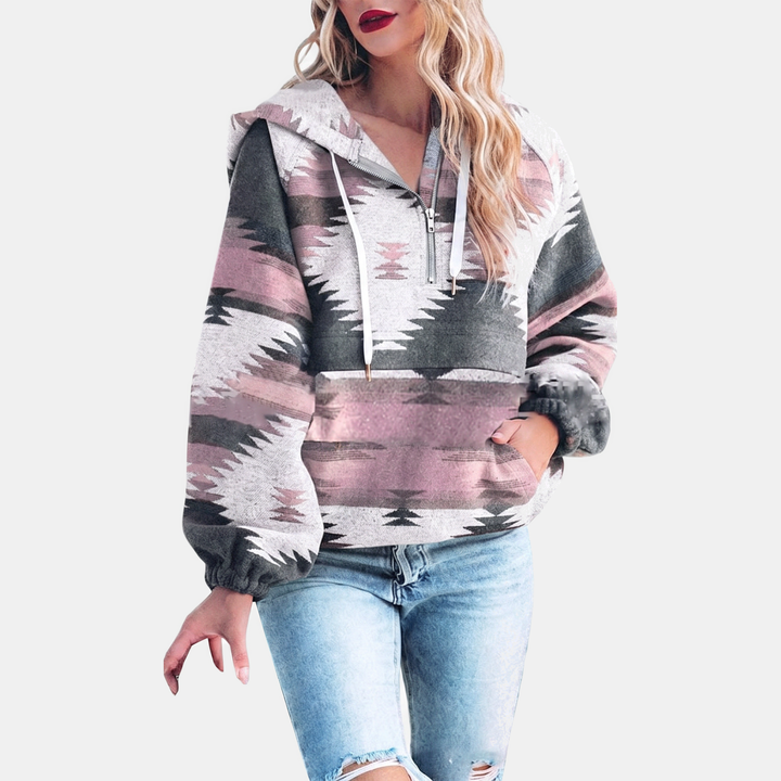 Catherine – Geometric Print Quarter-Zip Hoodie