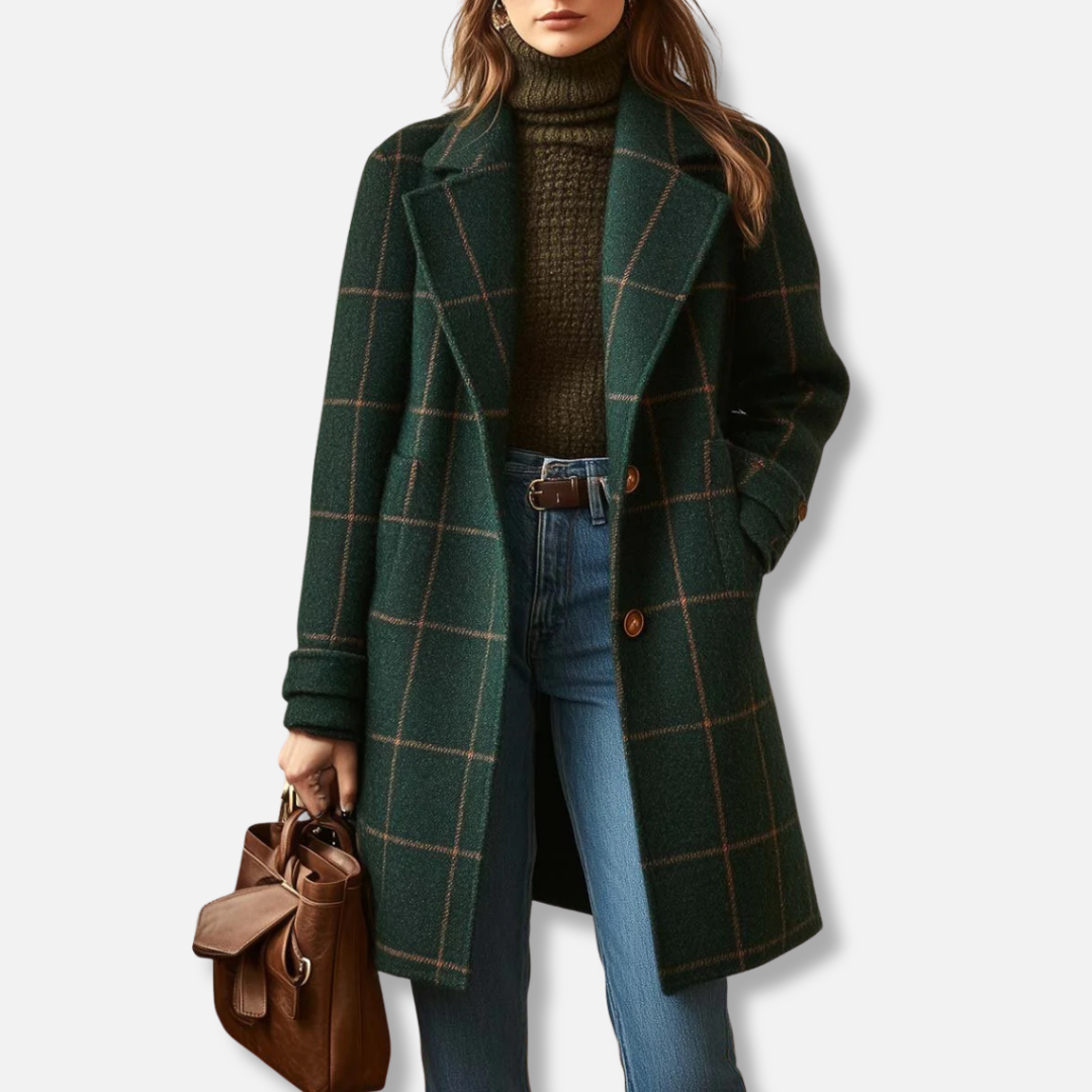 Gladys – Tailored Plaid Long Coat