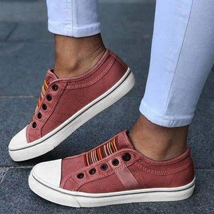Annette – Canvas Slip-On Trainers with Stripe Detail