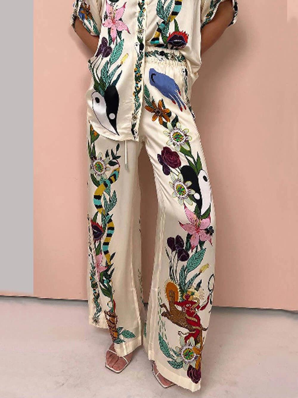 Starla | Resort Vibes Satin Unique Print Shirt & Trousers Set Fit