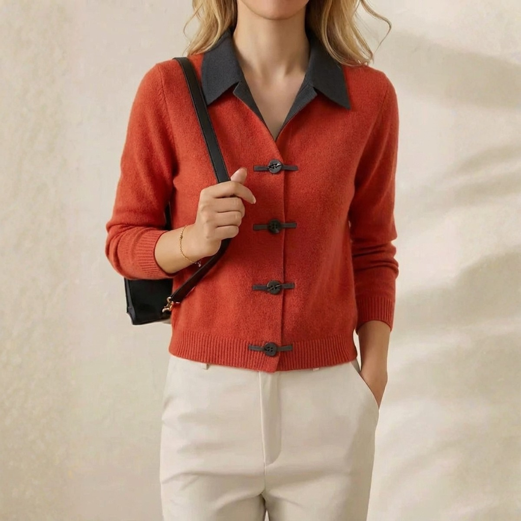 Jacqueline – Collared Knit Cardigan with Toggle Buttons