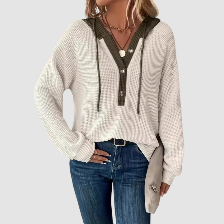 Phyllis – Waffle Knit Hooded Pullover