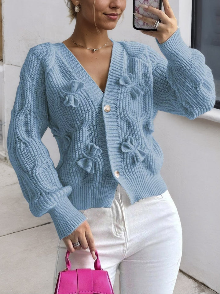 Perpetua – Bow-Detail Cable-Knit Cardigan