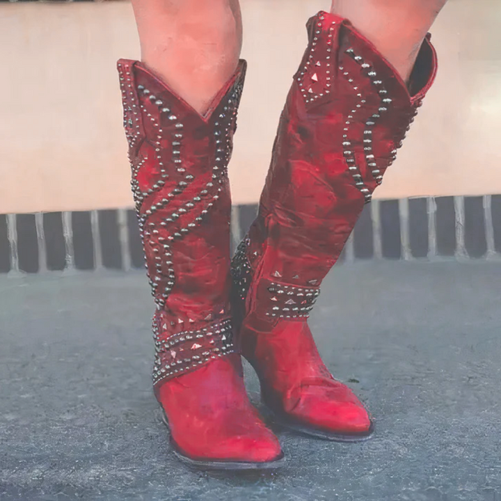 Martha – Studded Knee-High Western Boots