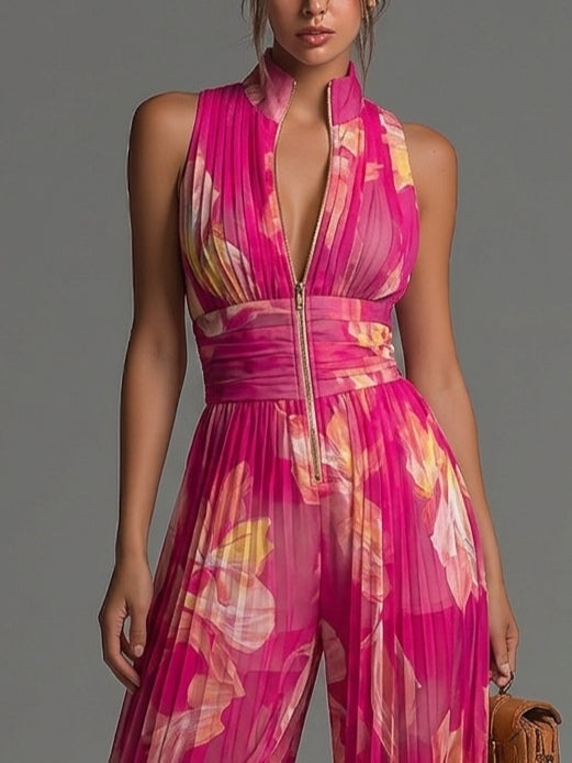 Nerys – Floral Pleated Wide-Leg Jumpsuit