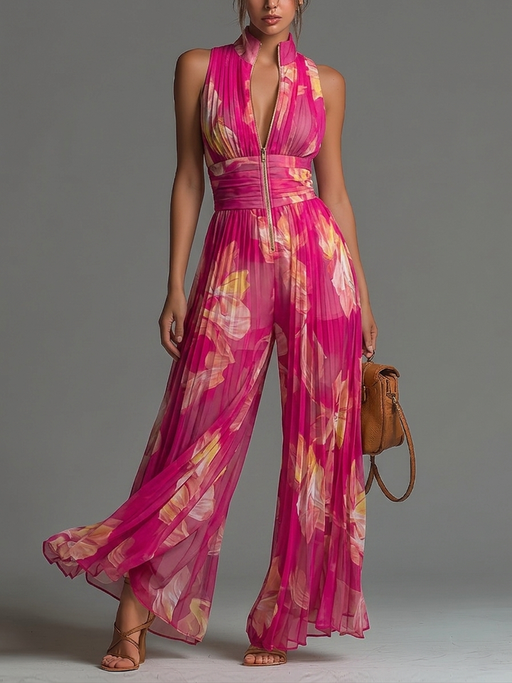 Nerys – Floral Pleated Wide-Leg Jumpsuit