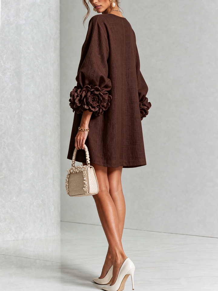 Aileen – Relaxed Mini Dress with Rose Cuffs