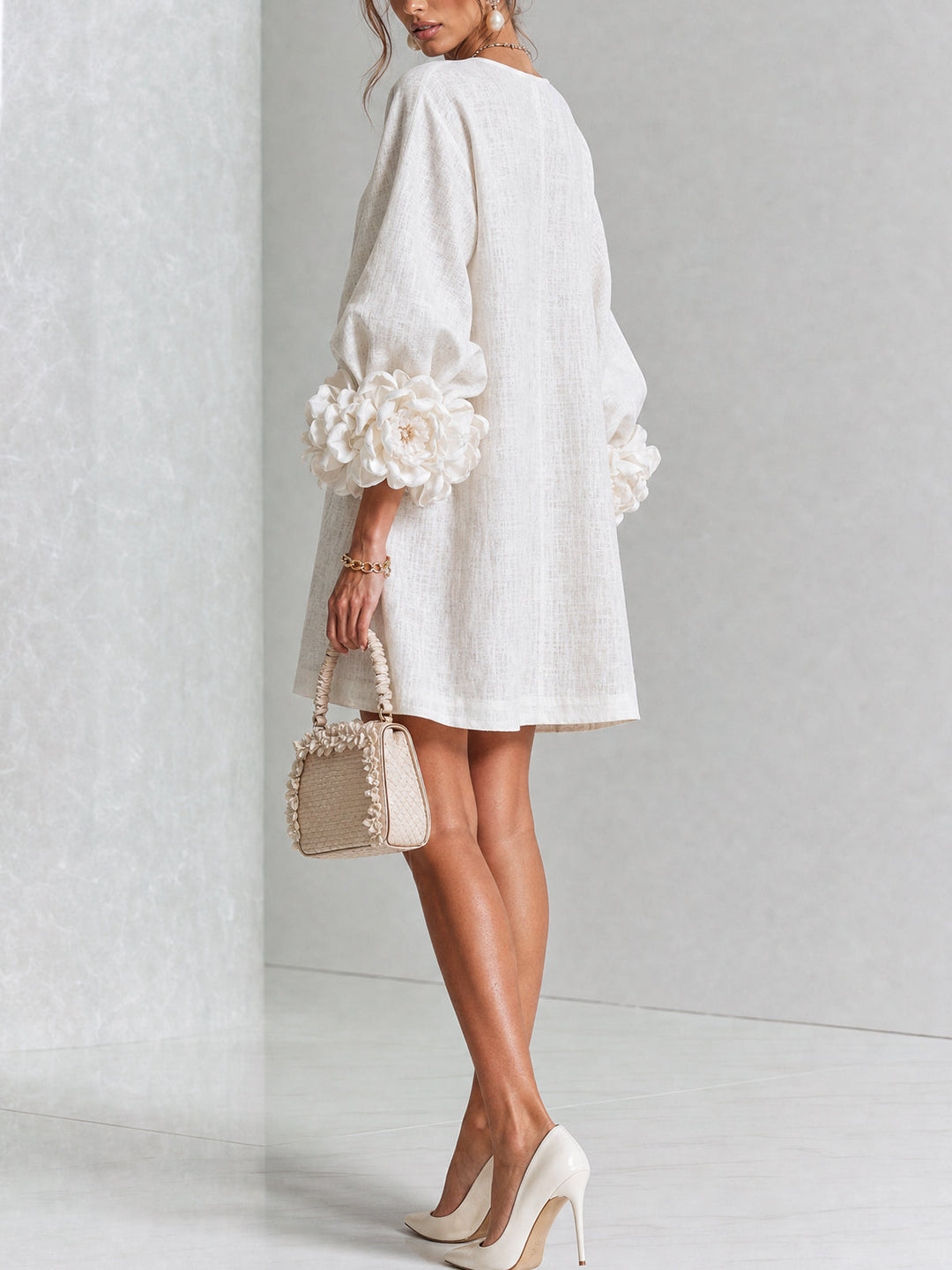 Polly – Floral Cuff Button-Front Mini Dress