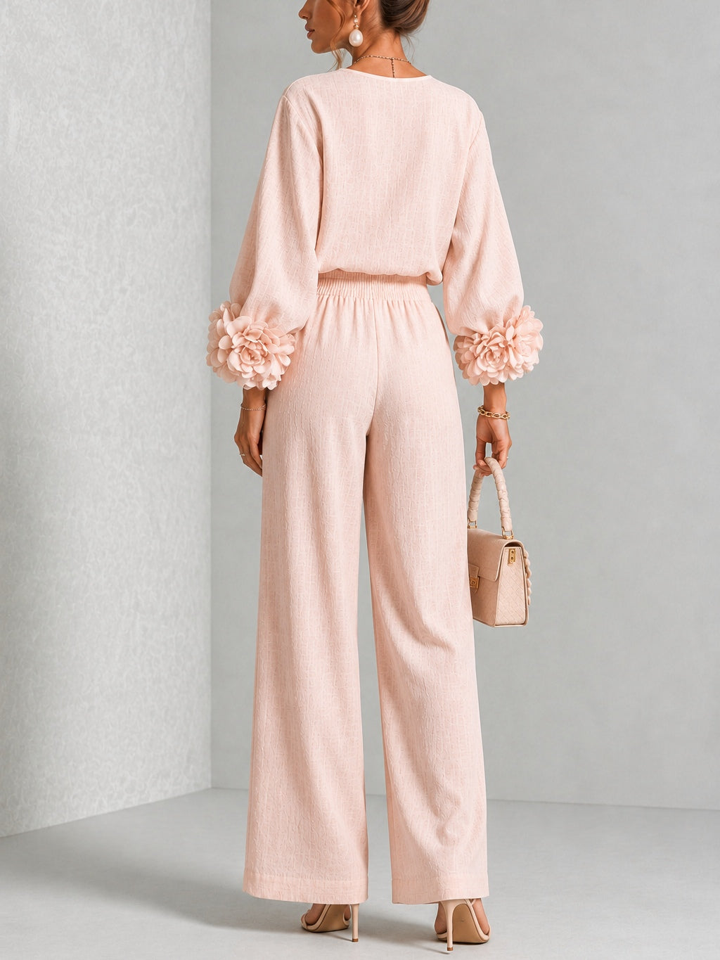 Marina – Floral Cuff Wide-Leg Two-Piece Set