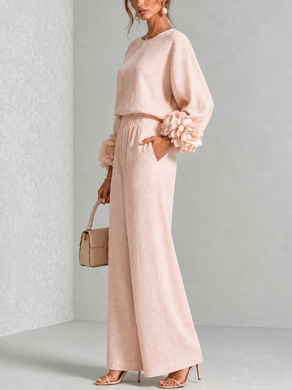 Marina – Floral Cuff Wide-Leg Two-Piece Set