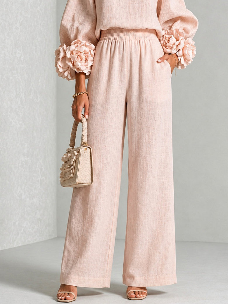 Marina – Floral Cuff Wide-Leg Two-Piece Set