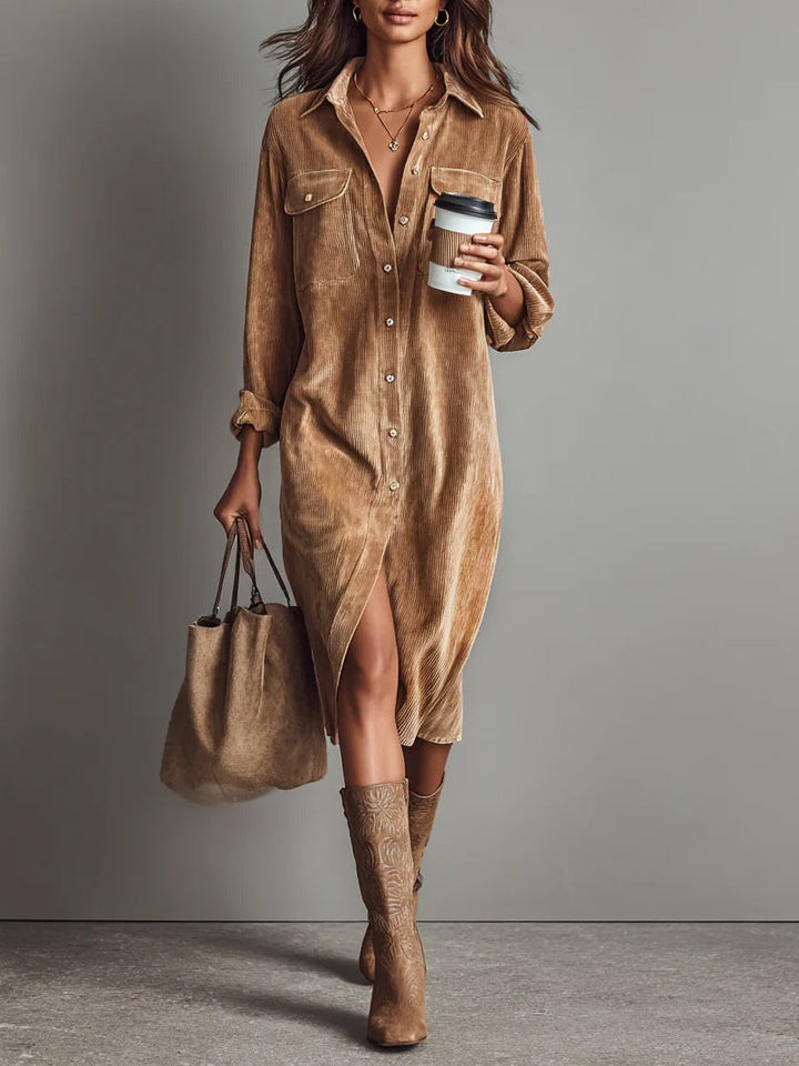 Lesley – Corduroy-Look Midi Shirt Dress