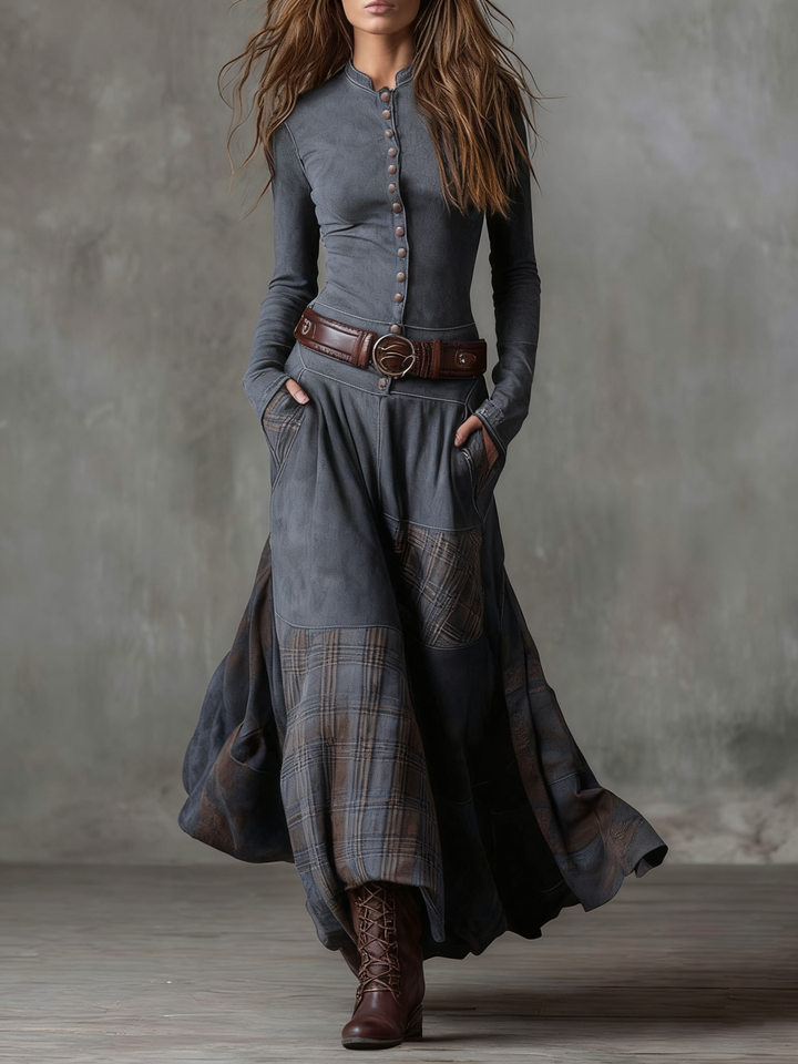 Honor – Check-Panel Patchwork Maxi Dress