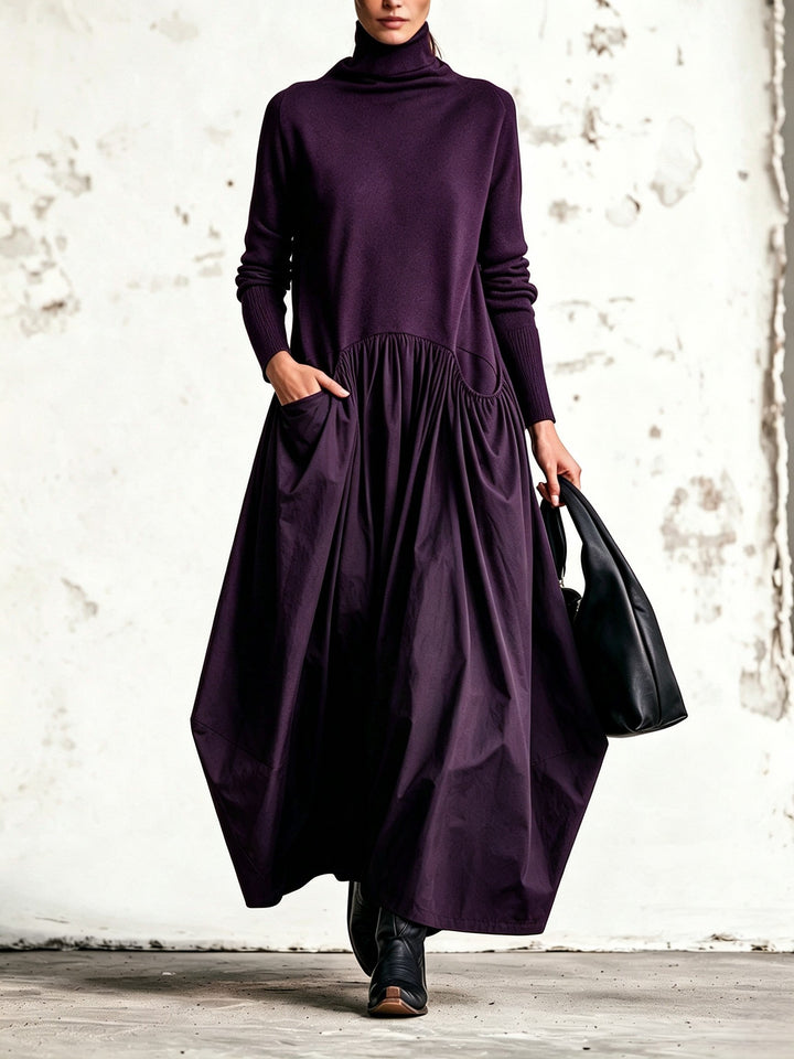 Marina – Polo Neck Gathered Maxi Dress
