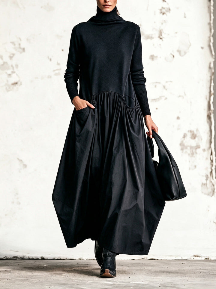 Marina – Polo Neck Gathered Maxi Dress