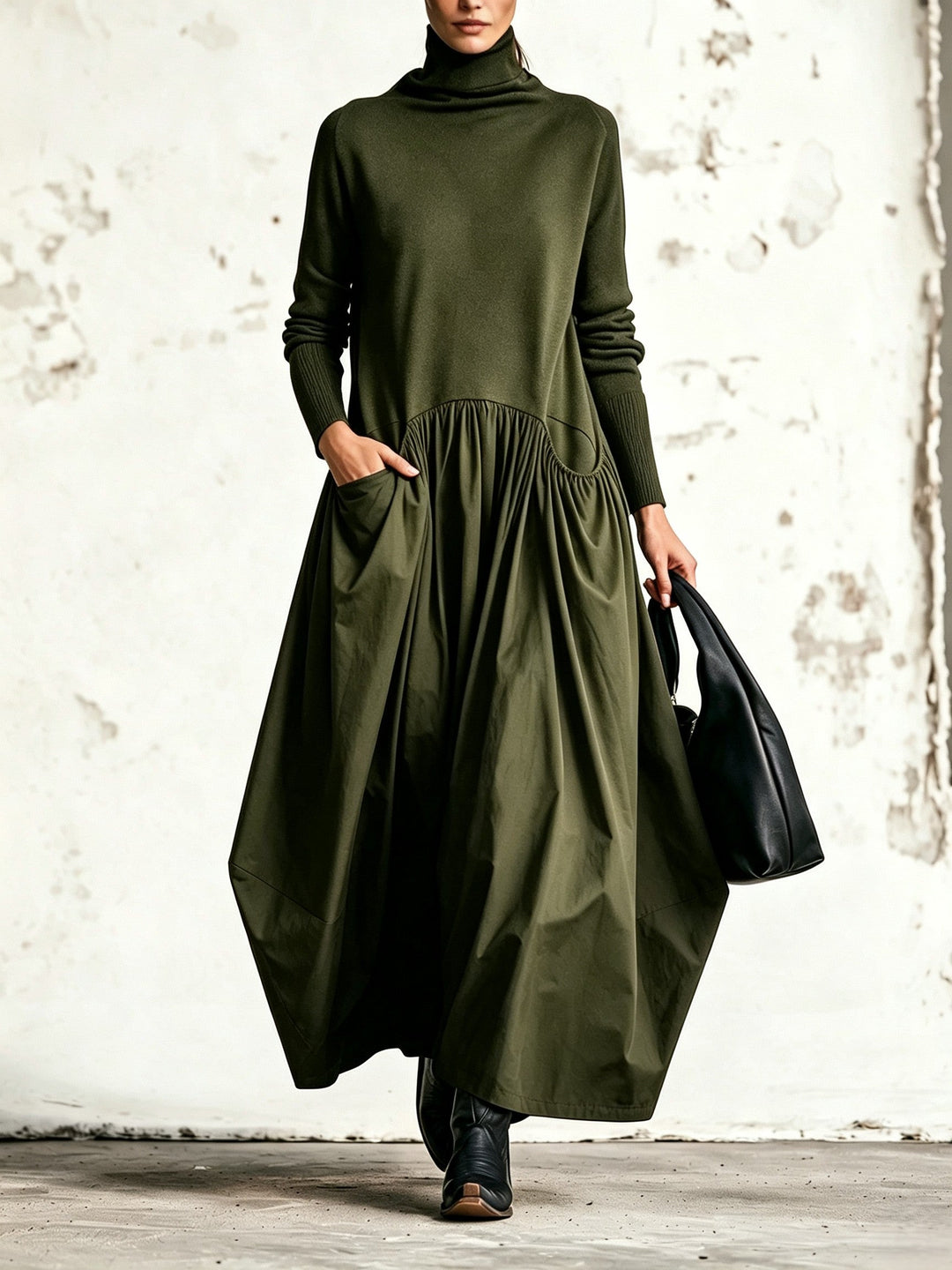 Marina – Polo Neck Gathered Maxi Dress