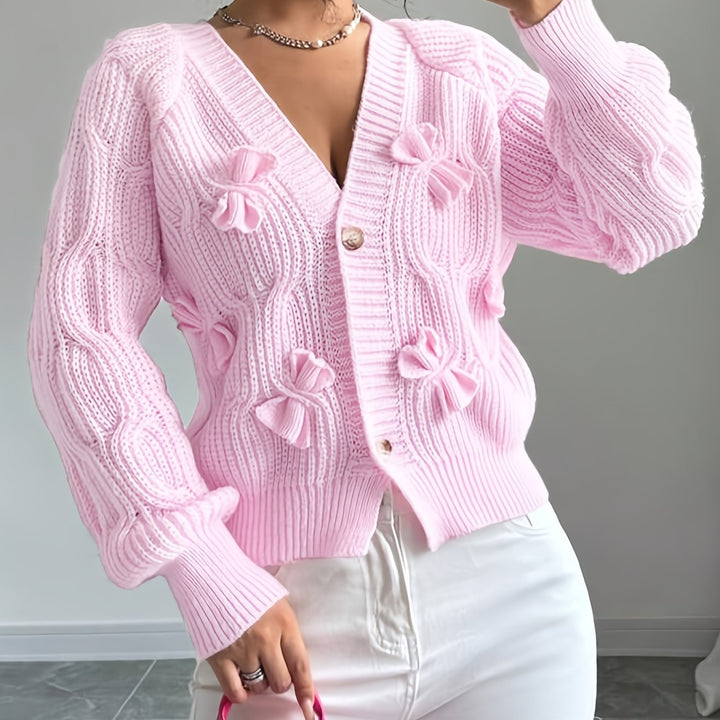 Perpetua – Bow-Detail Cable-Knit Cardigan