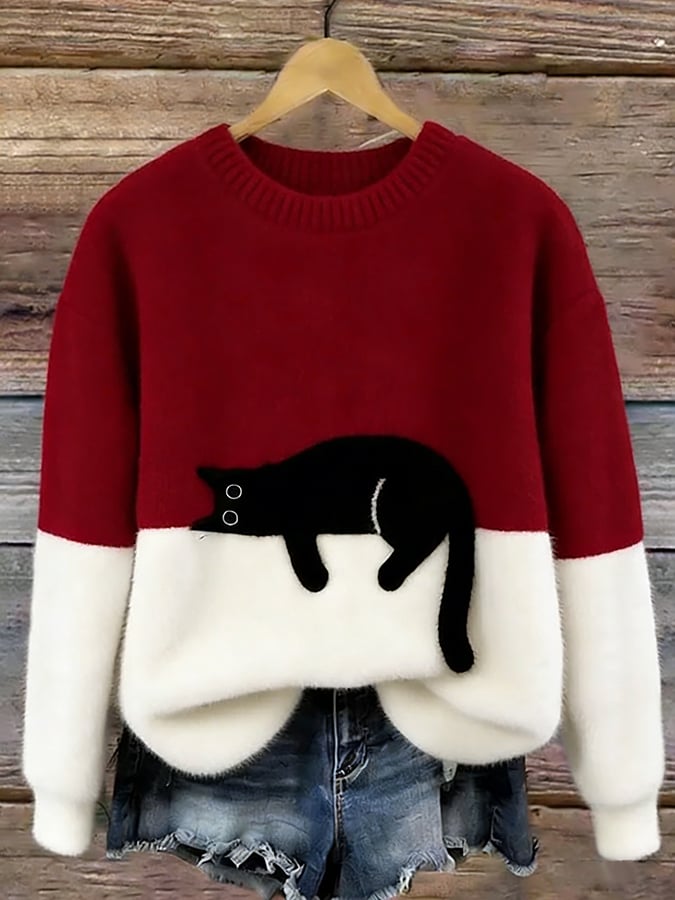 Perpetua – Cat Graphic Colour Block Jumper