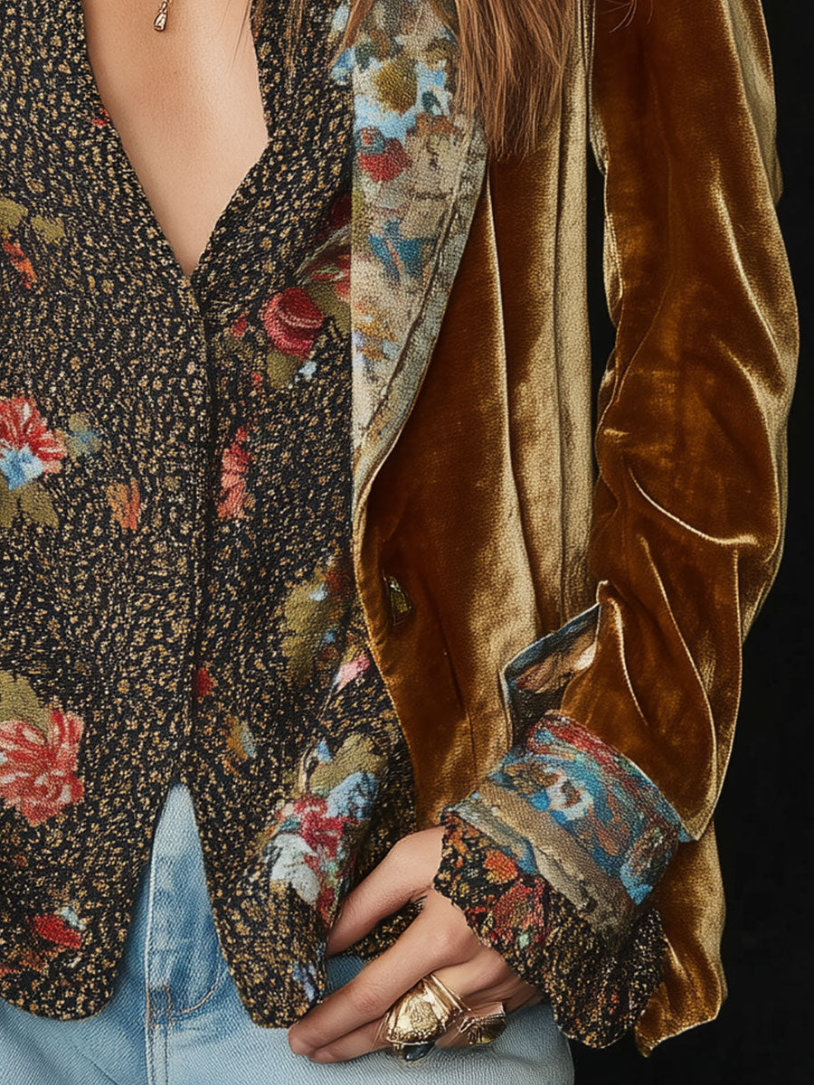 Ethel – Floral Patchwork Velvet Blazer