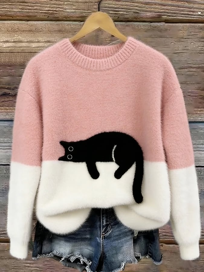 Perpetua – Cat Graphic Colour Block Jumper