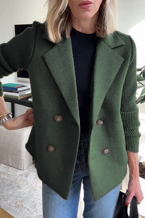 Dorothea – Elegant Knit Sleeve Double-Breasted Blazer