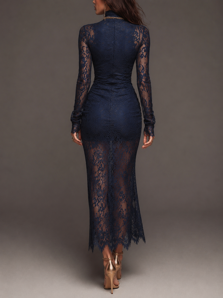 Primrose – Lace Bodycon Midi Dress with High Slit