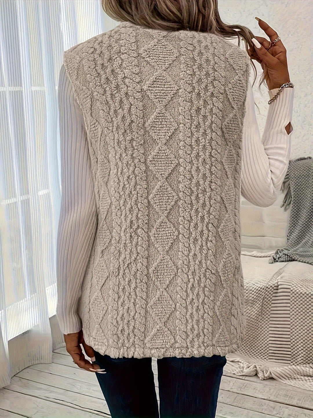 Mairead – Longline Sherpa-Effect Sleeveless Waistcoat