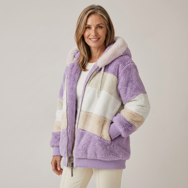 Juliet – Cosy Striped Faux Fur Hooded Jacket