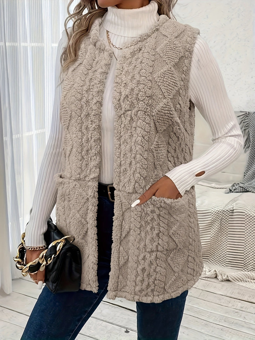 Mairead – Longline Sherpa-Effect Sleeveless Waistcoat