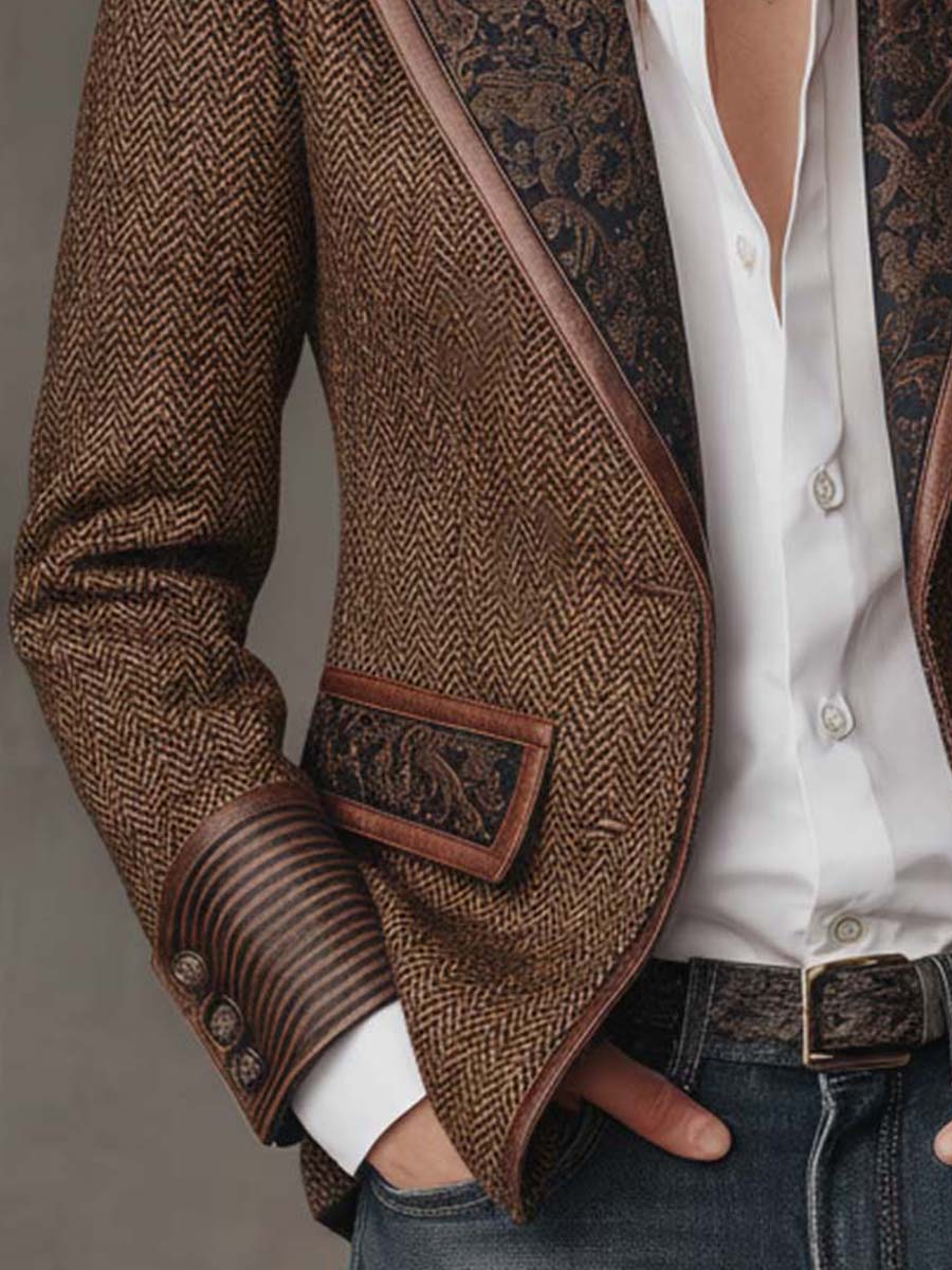 Esme – Herringbone Blazer with Printed Panels
