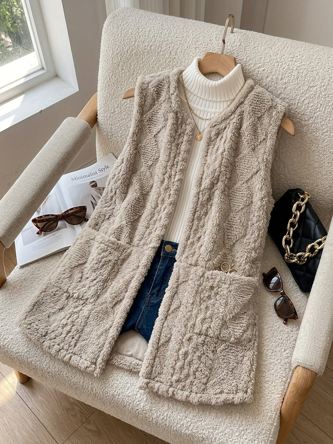 Mairead – Longline Sherpa-Effect Sleeveless Waistcoat