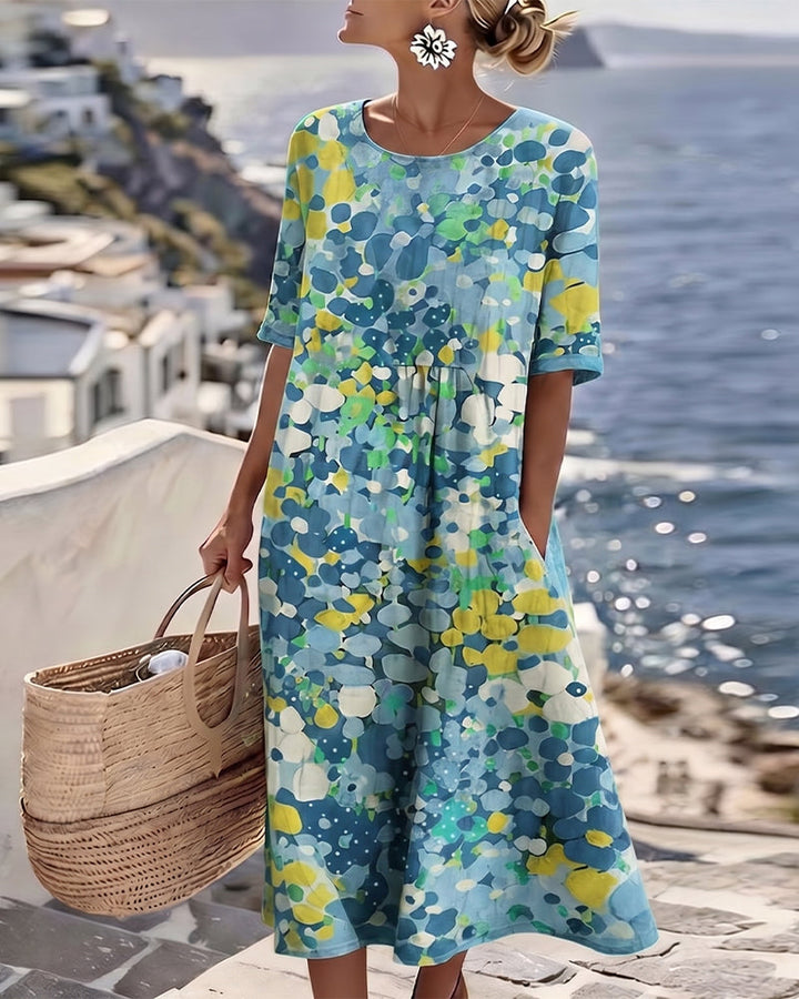 Theodora – Abstract Floral Print Midi Dress