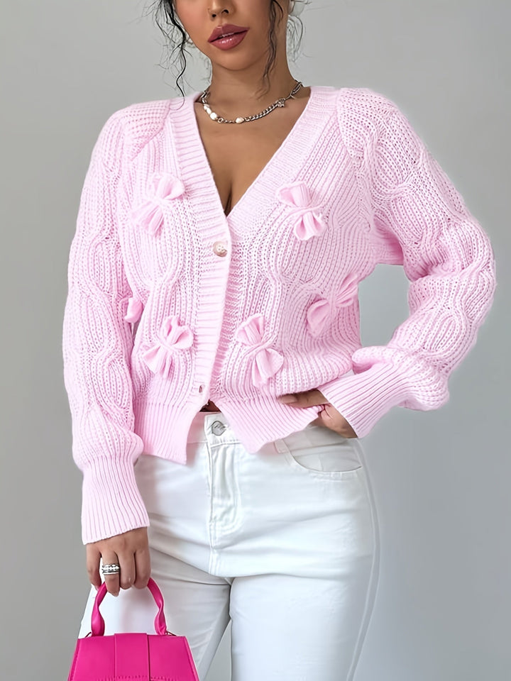 Perpetua – Bow-Detail Cable-Knit Cardigan