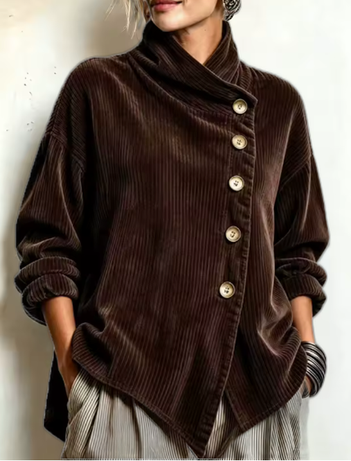 Charlotte – Asymmetric Button Ribbed Jacket