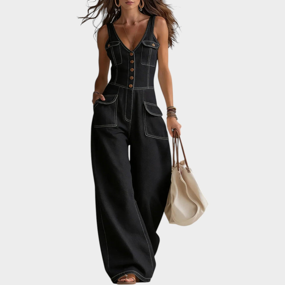 Nesta – Wide Leg Denim-Look Jumpsuit