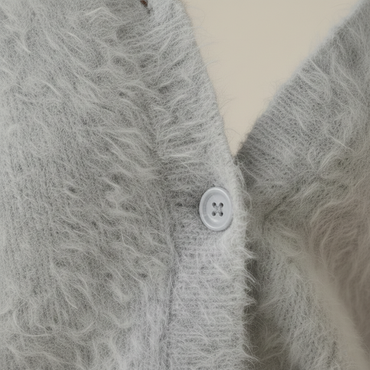 Barbara – Fluffy V-Neck Button-Up Cardigan