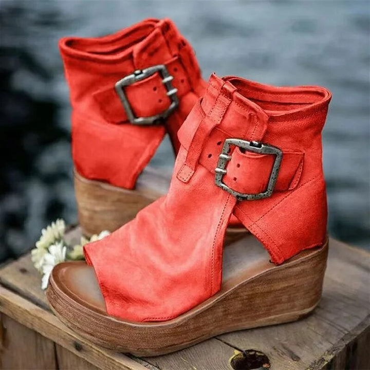 Jocelyn – Buckle Detail Wedge Sandal Boots