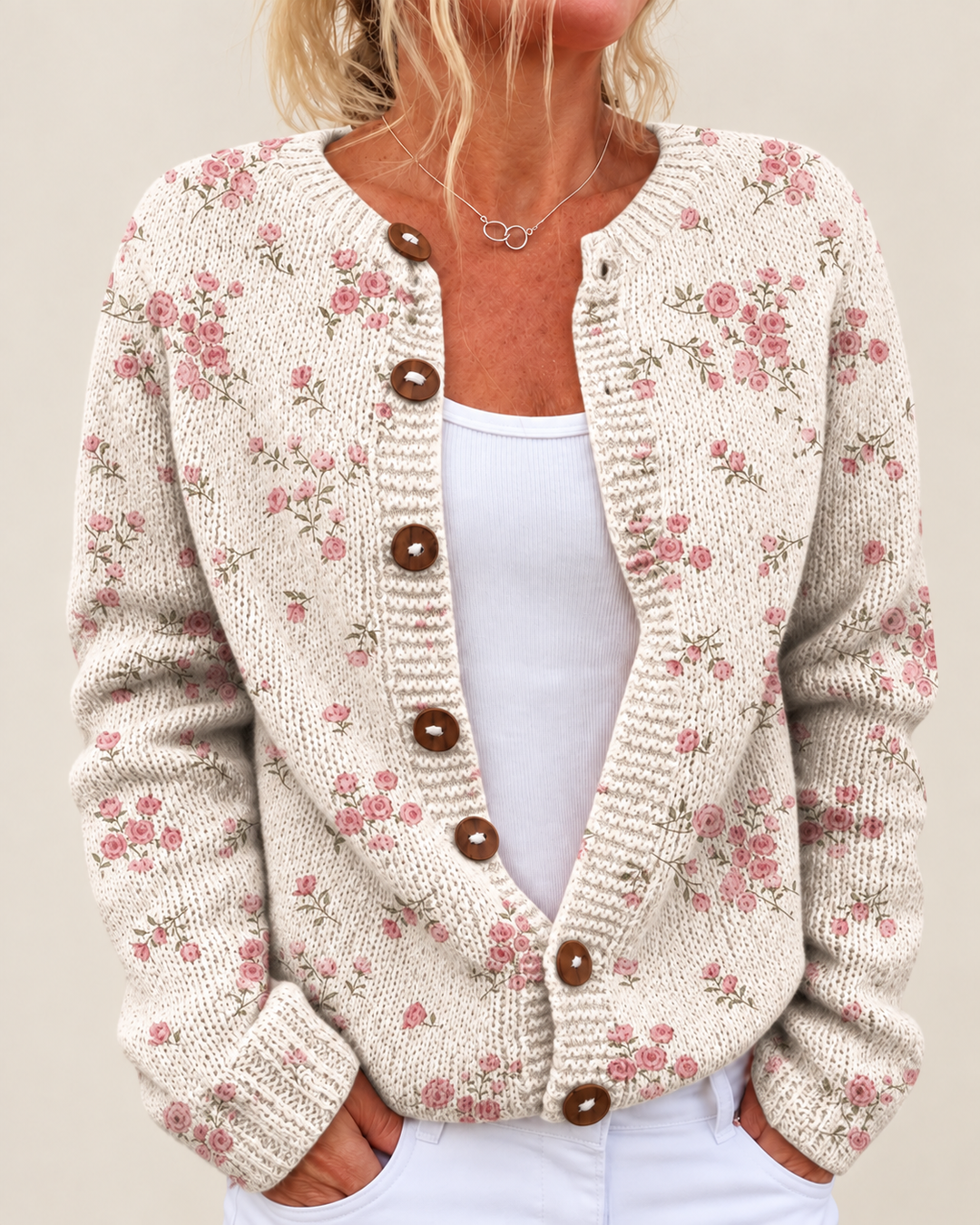 Maud – Printed Open-Front Knit Cardigan