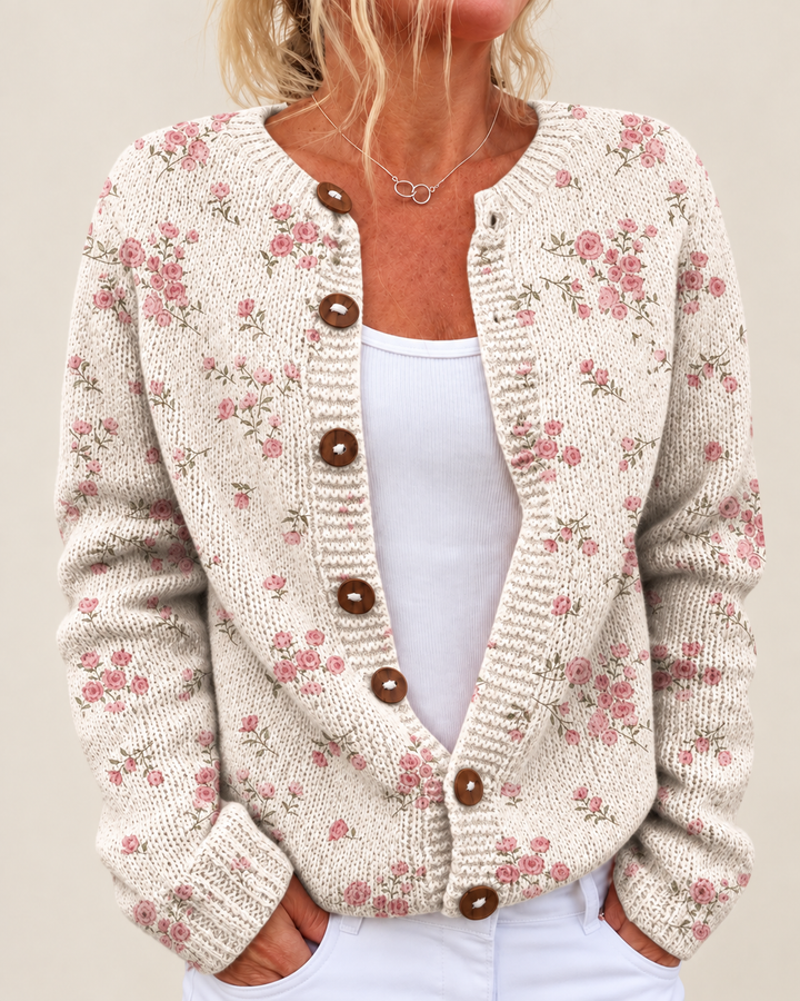 Maud – Printed Open-Front Knit Cardigan