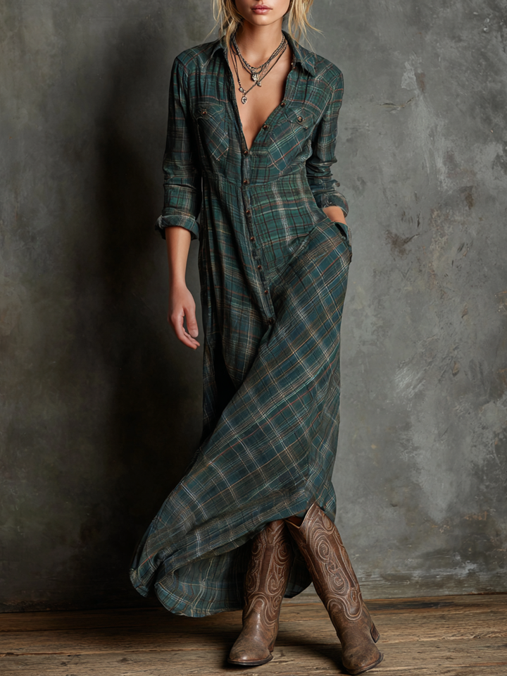 Mhairi – Plaid Shirt Maxi Dress
