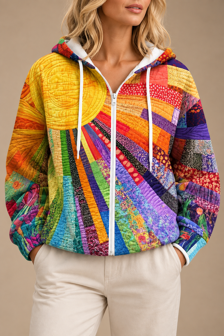 Cecily – Sunburst Quilted Zip Hoodie