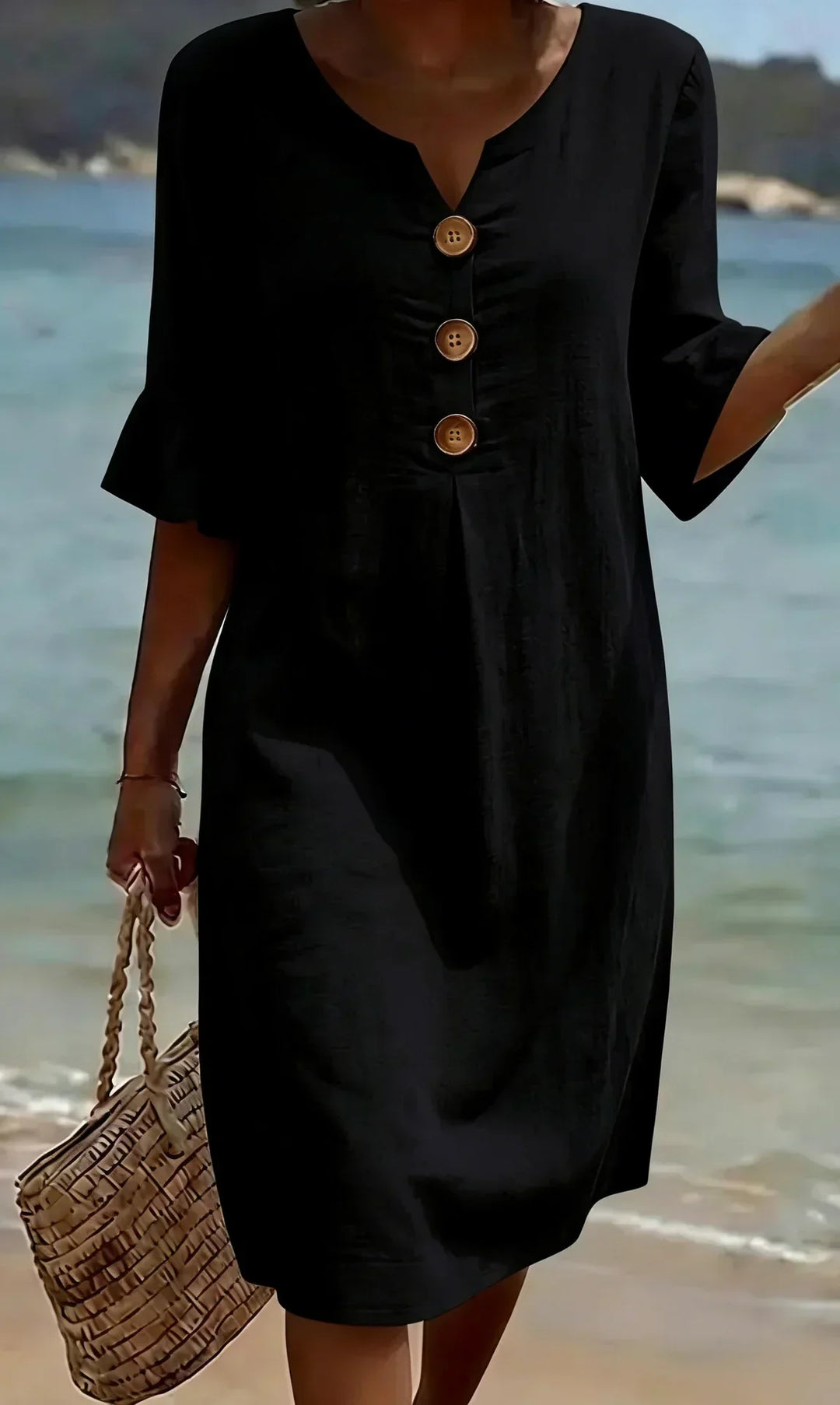 Paulina – Linen-Look Button-Front Midi Dress