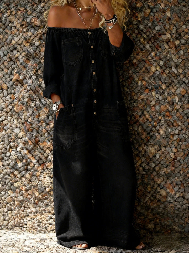 Elowen – Off-Shoulder Denim-Look Jumpsuit