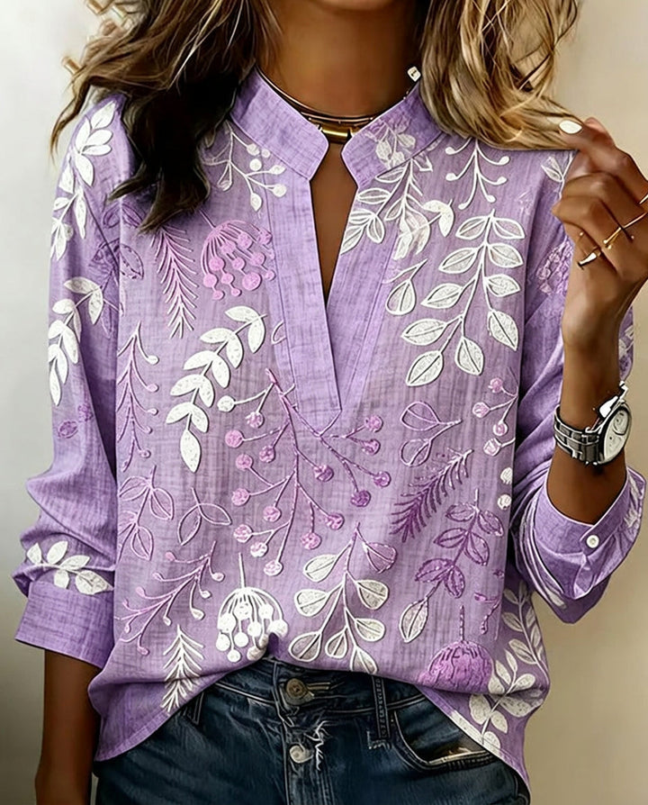 Edwina – Botanical Print Long Sleeve Blouse