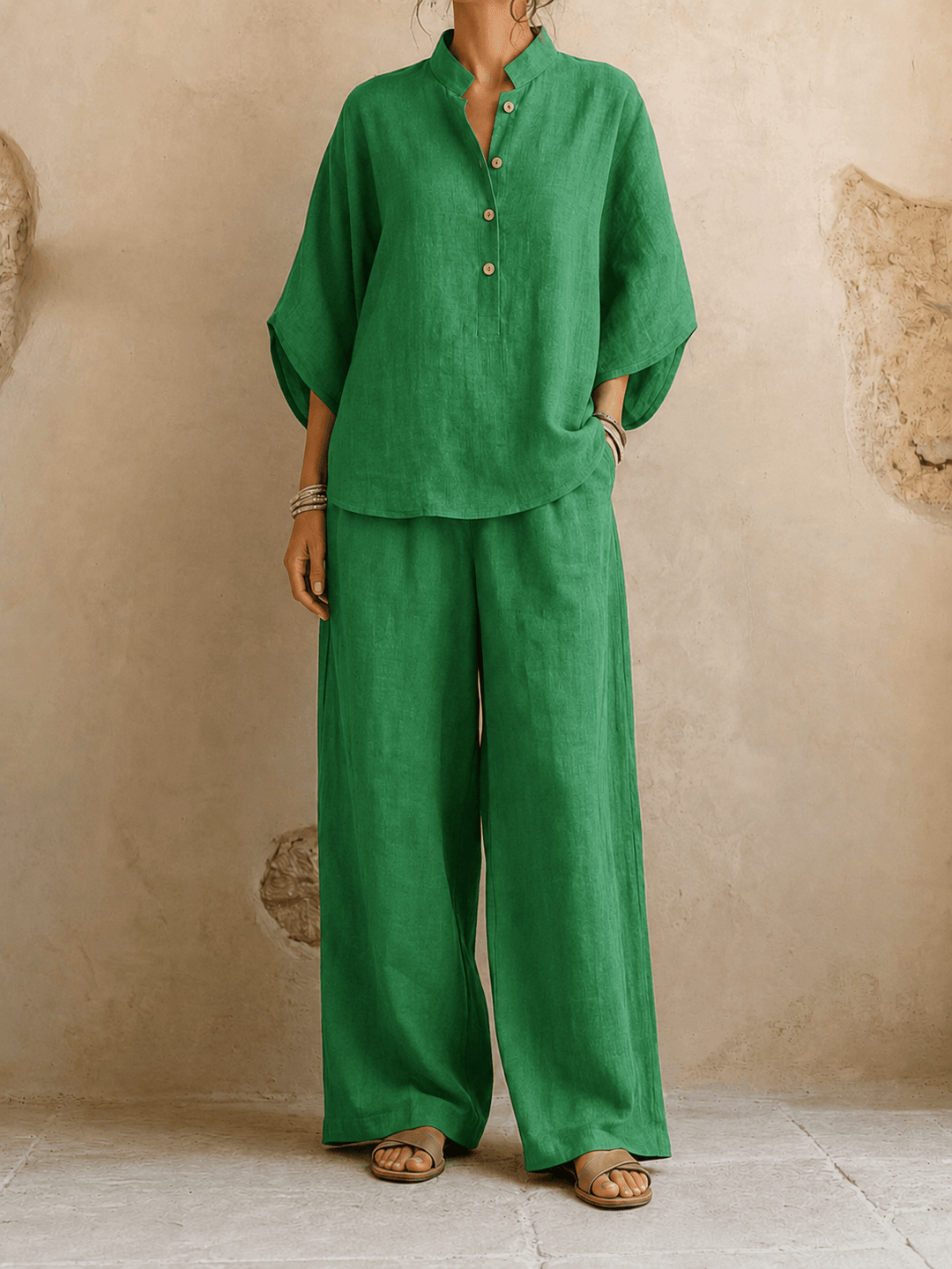 Zara – Batwing Blouse and Wide-Leg Trousers Set