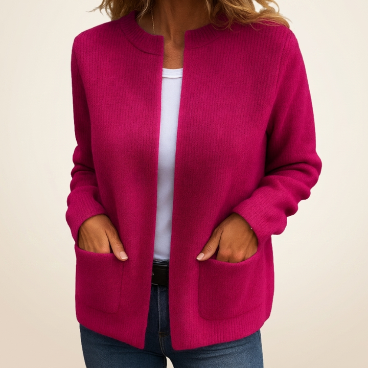 Eithne – Ribbed Open-Front Cardigan with Pockets